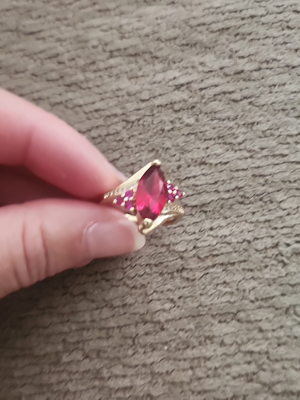 Gold-Tone Ring with Marquise Deep Pink Center Stone